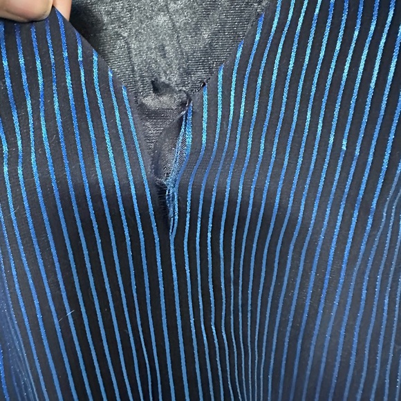 Vintage 80’s Valley Girl Style Mini Dress Black with Shiny Blue Stripes Sz 6 - Picture 9 of 14
